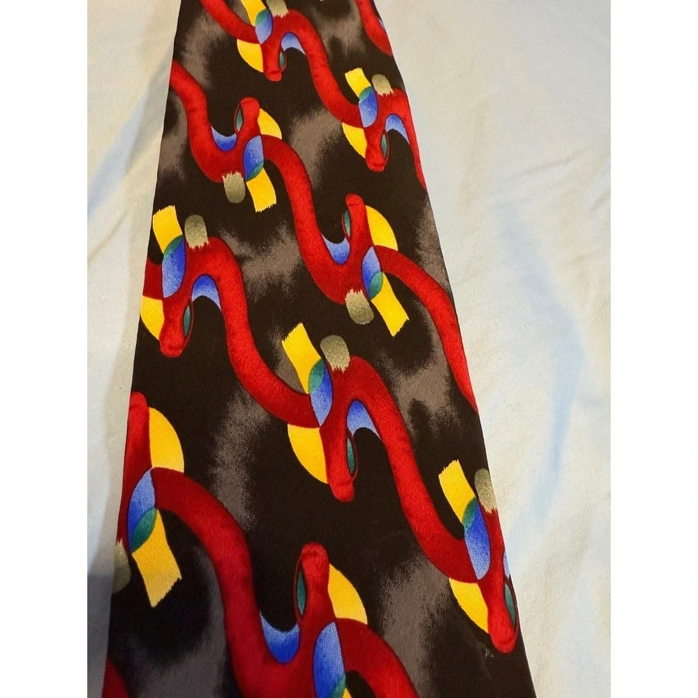 Made in USA 100% Silk Abstract Art Tie | Bold Red Black Tie Gilda's Club 90/2000